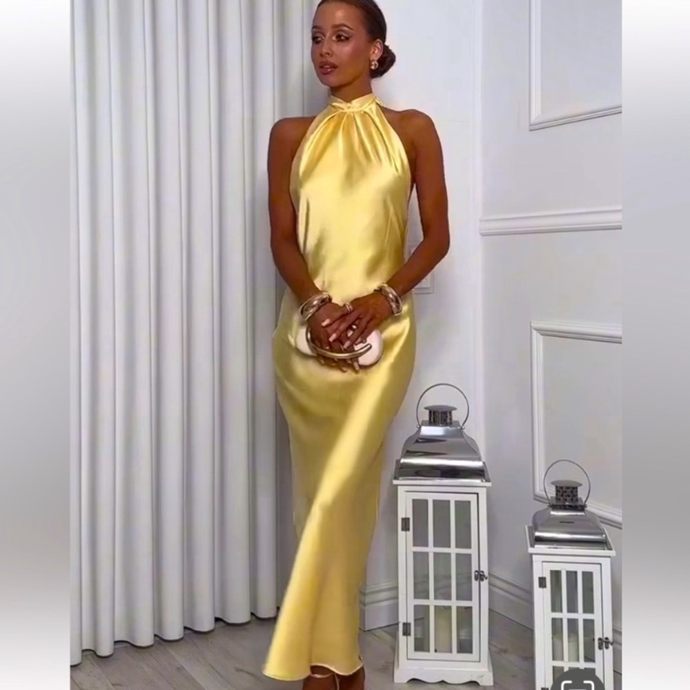 Zara SATIN HALTER MIDI DRESS